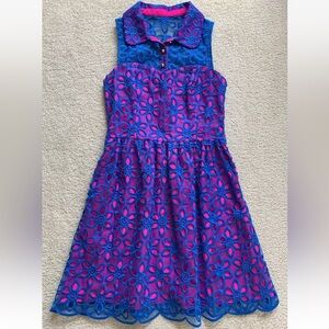 Lilly Pulitzer Pemberton Dress Sz 2 Royce Blue Daisy Floral Eyelet Retro Twee